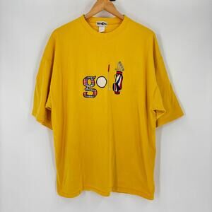 Vintage Golf T Shirt Size XL Men’s Yellow Embroidered Spellout USA 90’s Winona